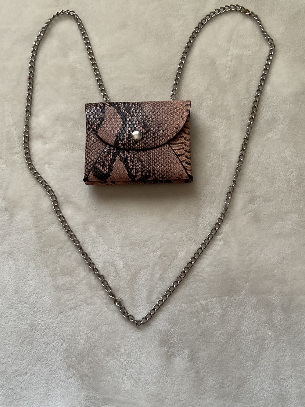 Forever 21 Pink-Brown Snake Print Mini Crossbody with Silver Chain